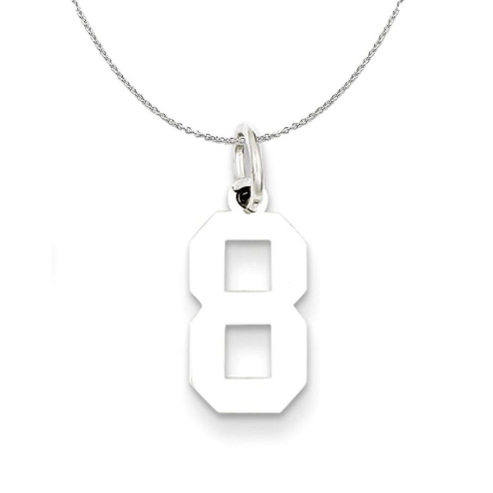 Silver, Athletic Collection, Small Polished Number 8 Necklace - 20 In